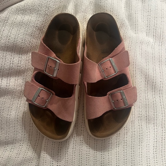 Pink Suede Birkenstocks Double-Buckle Slide Sandals - Picture 4 of 5